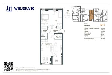 Rzut - Mieszkanie na sprzedaż 3 pokoje o powierzchni 69,74 m² - numer 13 w Wiejska 10