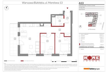 Rzut - Mieszkanie na sprzedaż 3 pokoje o powierzchni 62,85 m² - numer A13 w Przystań Żerań