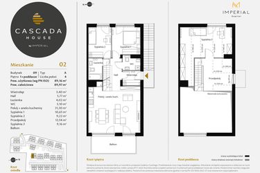 Rzut - Mieszkanie na sprzedaż 4 pokoje o powierzchni 89,44 m² - numer 9.2 w CASCADA House