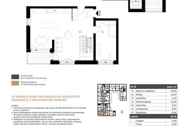 Rzut - Mieszkanie na sprzedaż 3 pokoje o powierzchni 96,78 m² - numer M33 w Apartamenty Królewska Huta