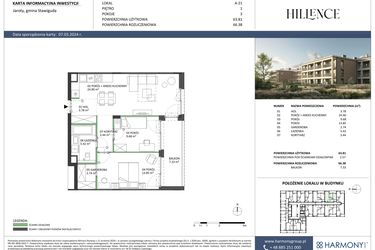 Rzut - Mieszkanie na sprzedaż 3 pokoje o powierzchni 66,38 m² - numer A-21 w Hillence