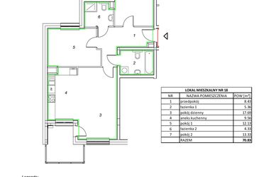Rzut - Mieszkanie na sprzedaż 3 pokoje o powierzchni 70,83 m² - numer 18 w Nowa Pszczelna