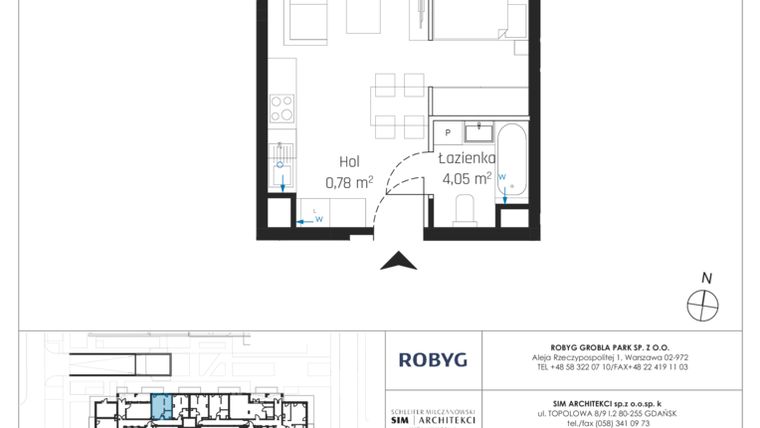 Rzut - Mieszkanie na sprzedaż 1 pokój o powierzchni 34,57 m² - numer J.0M04 w Nadmotławie Apartments etap J