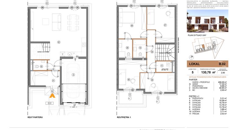 Rzut - Dom na sprzedaż 5 pokoi o powierzchni 130,78 m² - numer B.2 w Osiedle Prestige - Stare Babice