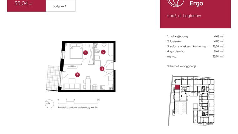 Rzut - Mieszkanie na sprzedaż 1 pokój o powierzchni 35,04 m² - numer 1.C.0.05 w Murapol Ergo