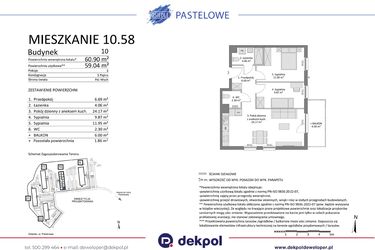 Rzut - Mieszkanie na sprzedaż 3 pokoje o powierzchni 59,04 m² - numer 10.58 w Osiedle Pastelowe etap IV