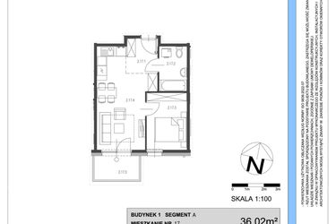 Rzut - Mieszkanie na sprzedaż 2 pokoje o powierzchni 36,02 m² - numer A.17 w Osiedle Telimeny etap III