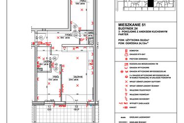 Rzut - Mieszkanie na sprzedaż 3 pokoje o powierzchni 59,63 m² - numer 51 w Osiedle 4 Pory Roku - Etap VIII