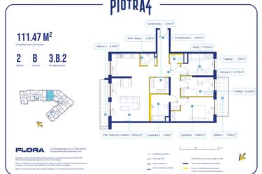 Rzut - Mieszkanie na sprzedaż 4 pokoje o powierzchni 111,47 m² - numer 3.B.2 w Piotra 4