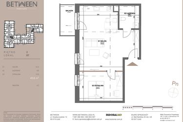 Rzut - Mieszkanie na sprzedaż 2 pokoje o powierzchni 49,6 m² - numer 87 w BETWEEN
