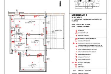 Rzut - Mieszkanie na sprzedaż 3 pokoje o powierzchni 55,22 m² - numer 2.1 w Osiedle 4 Pory Roku - Etap VII
