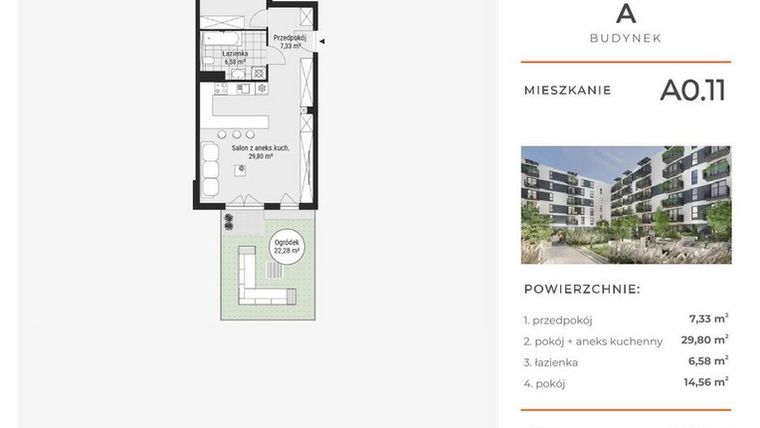 Rzut - Mieszkanie na sprzedaż 2 pokoje o powierzchni 58,31 m² - numer A0.11 w Enklawa Bukowa