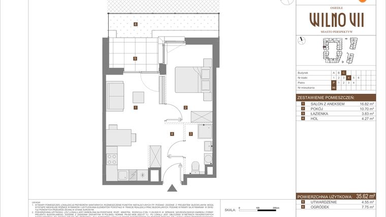Rzut - Mieszkanie na sprzedaż 2 pokoje o powierzchni 35,62 m² - numer C.96 w Osiedle Wilno VII etap 3