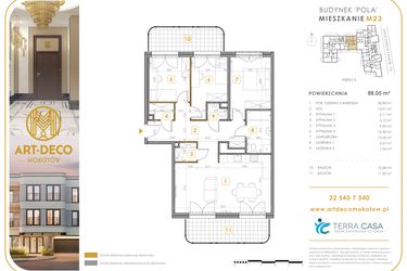 Rzut - Mieszkanie na sprzedaż 4 pokoje o powierzchni 88,05 m² - numer M23 w Art Deco Mokotów Pola