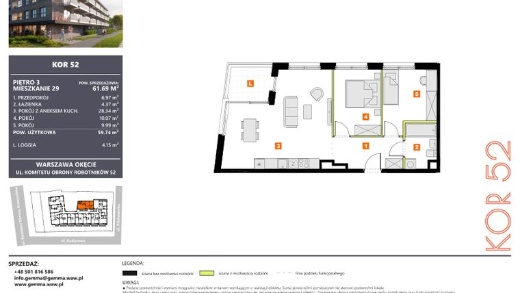 Rzut - Mieszkanie na sprzedaż 3 pokoje o powierzchni 59,39 m² - numer M29 w KOR 52