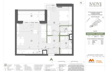 Rzut - Mieszkanie na sprzedaż 2 pokoje o powierzchni 49,6 m² - numer F2.D.00.02 w Sady Żoliborz II