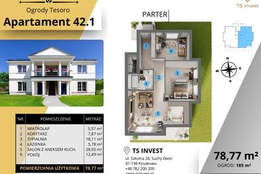 Rzut - Mieszkanie na sprzedaż 3 pokoje o powierzchni 78,03 m² - numer 6.5_C_42.1 w Ogrody Tesoro VI