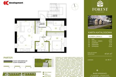 Rzut - Mieszkanie na sprzedaż 3 pokoje o powierzchni 47,41 m² - numer 10A w Wiązowna Forest
