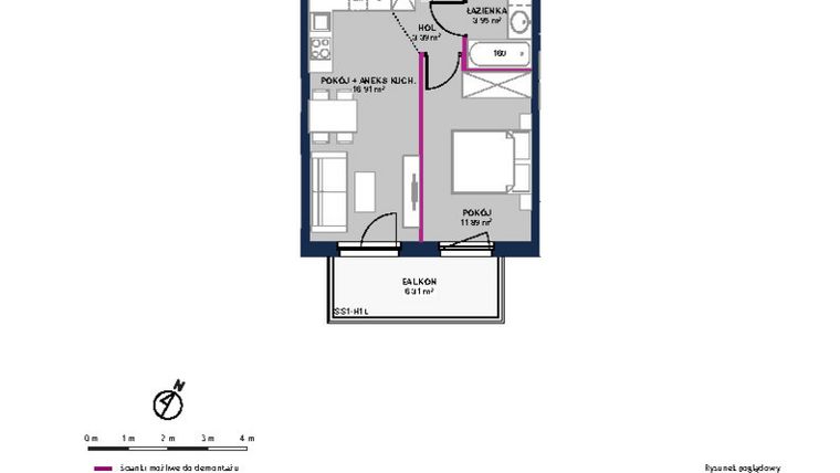 Rzut - Mieszkanie na sprzedaż 2 pokoje o powierzchni 36,14 m² - numer 183 w Moja Północna Etap III