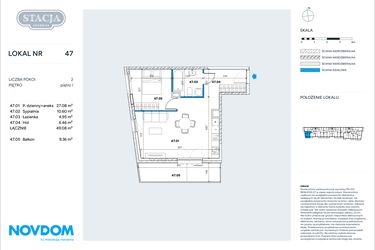 Rzut - Mieszkanie na sprzedaż 2 pokoje o powierzchni 49,08 m² - numer 47 w Stacja Grodzisk