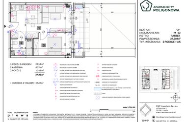 Rzut - Mieszkanie na sprzedaż 2 pokoje o powierzchni 37,3 m² - numer 13 w Apartamenty Poligonowa etap 5