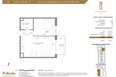 Rzut - Mieszkanie na sprzedaż 2 pokoje o powierzchni 46,38 m² - numer C-38 w Cieszyńska 9 budynek B i C