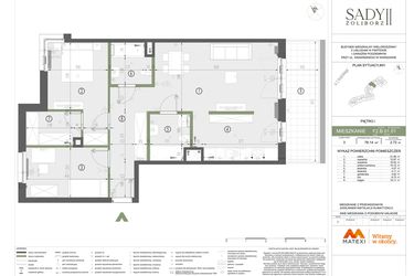 Rzut - Mieszkanie na sprzedaż 3 pokoje o powierzchni 78,14 m² - numer F2.B.01.01 w Sady Żoliborz II