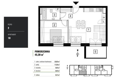 Rzut - Mieszkanie na sprzedaż 2 pokoje o powierzchni 45,2 m² - numer M.10 w Zielony Horyzont II