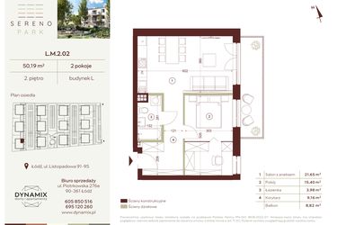 Rzut - Mieszkanie na sprzedaż 2 pokoje o powierzchni 50,19 m² - numer L.M.2.02 w Sereno Park