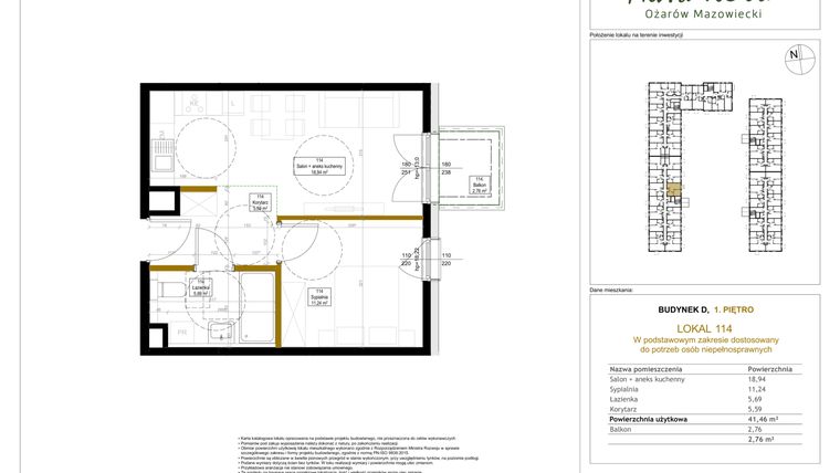 Rzut - Mieszkanie na sprzedaż 2 pokoje o powierzchni 41,46 m² - numer 114 w Aura Nova etap II