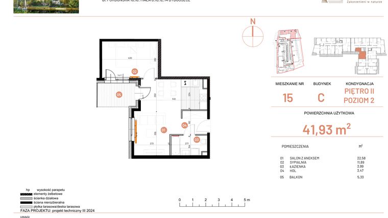 Rzut - Mieszkanie na sprzedaż 2 pokoje o powierzchni 41,93 m² - numer 18.15 w Osiedle Nowe Horyzonty etap II