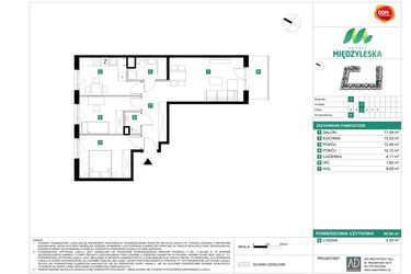 Rzut - Mieszkanie na sprzedaż 3 pokoje o powierzchni 65,09 m² - numer 55 w Osiedle Międzyleska - etap II