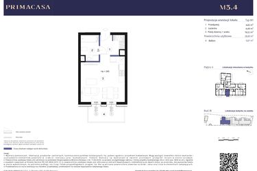 Rzut - Mieszkanie na sprzedaż 1 pokój o powierzchni 28,83 m² - numer B1 – M3.4 w Primacasa