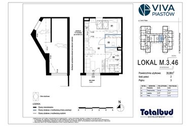 Rzut - Mieszkanie na sprzedaż 2 pokoje o powierzchni 39,98 m² - numer M.3.46 w Viva Piastów