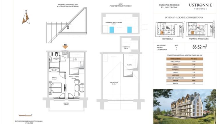 Rzut - Mieszkanie na sprzedaż 3 pokoje o powierzchni 86,52 m² - numer M35 w Ustronnie Residence