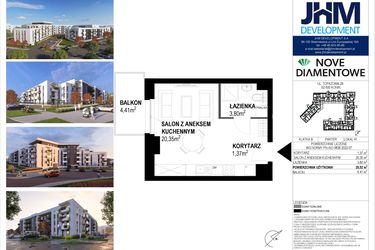 Rzut - Mieszkanie na sprzedaż 1 pokój o powierzchni 25,52 m² - numer 41 w Nove Diamentowe