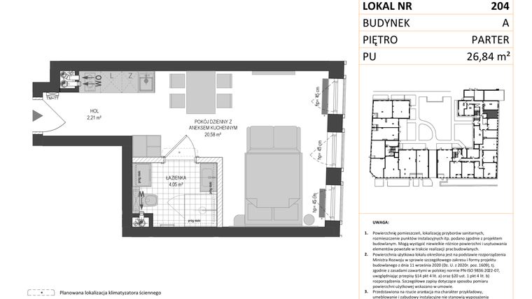 Rzut - Mieszkanie na sprzedaż 1 pokój o powierzchni 26,84 m² - numer A.204 w Esencja - Apartamenty inwestycyjne