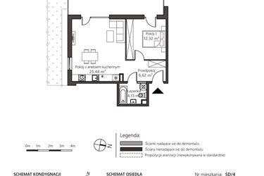 Rzut - Mieszkanie na sprzedaż 2 pokoje o powierzchni 48,51 m² - numer 5D/4 w Nowy Goszyn