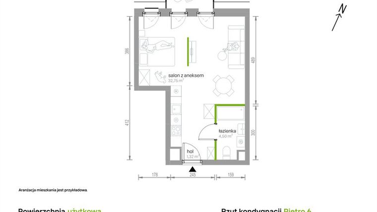 Rzut - Mieszkanie na sprzedaż 1 pokój o powierzchni 38,57 m² - numer 6/A/08 w Kijowska Vita