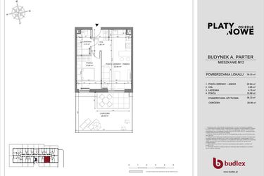 Rzut - Mieszkanie na sprzedaż 2 pokoje o powierzchni 39,33 m² - numer A.12 w Osiedle Platynowe