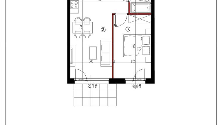 Rzut - Mieszkanie na sprzedaż 2 pokoje o powierzchni 40,22 m² - numer 13 w Andersa 3