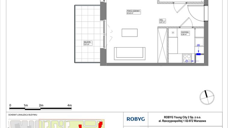 Rzut - Mieszkanie na sprzedaż 1 pokój o powierzchni 34,8 m² - numer MLAAB/B/3/7 w Metro Life Apartamenty
