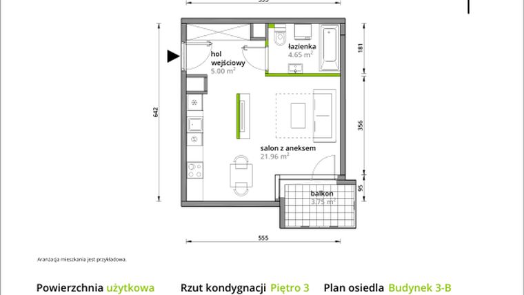 Rzut - Mieszkanie na sprzedaż 1 pokój o powierzchni 31,61 m² - numer B/039 w Aleje Praskie