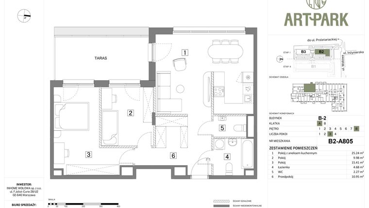 Rzut - Mieszkanie na sprzedaż 3 pokoje o powierzchni 68,53 m² - numer B.2.A805 w Inhome Osiedle ArtPark etap I