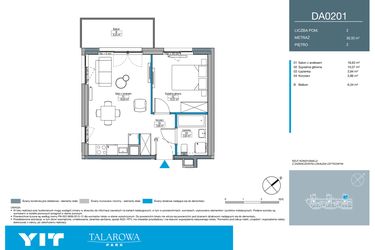 Rzut - Mieszkanie na sprzedaż 2 pokoje o powierzchni 36,5 m² - numer DA0201 w Talarowa Park II