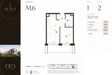 Rzut - Mieszkanie na sprzedaż 2 pokoje o powierzchni 35,27 m² - numer M6 w Zenit Głowackiego