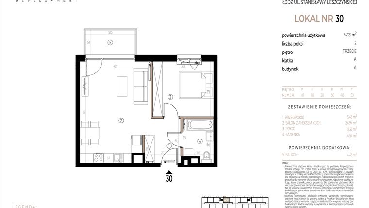 Rzut - Mieszkanie na sprzedaż 2 pokoje o powierzchni 47,21 m² - numer A030 w Ustronna