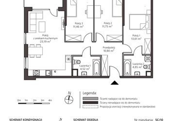 Rzut - Mieszkanie na sprzedaż 4 pokoje o powierzchni 80,18 m² - numer 5C/10 w Nowy Goszyn