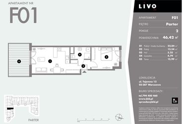 Rzut - Mieszkanie na sprzedaż 2 pokoje o powierzchni 46,42 m² - numer F01 w Livo