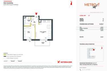 Rzut - Mieszkanie na sprzedaż 2 pokoje o powierzchni 42,37 m² - numer 21 w Metro Art 11